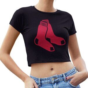 NEW Boston Red Sox Socks Alt Logo Team Color Pop Form Fit Crop Top Shirt BLACK